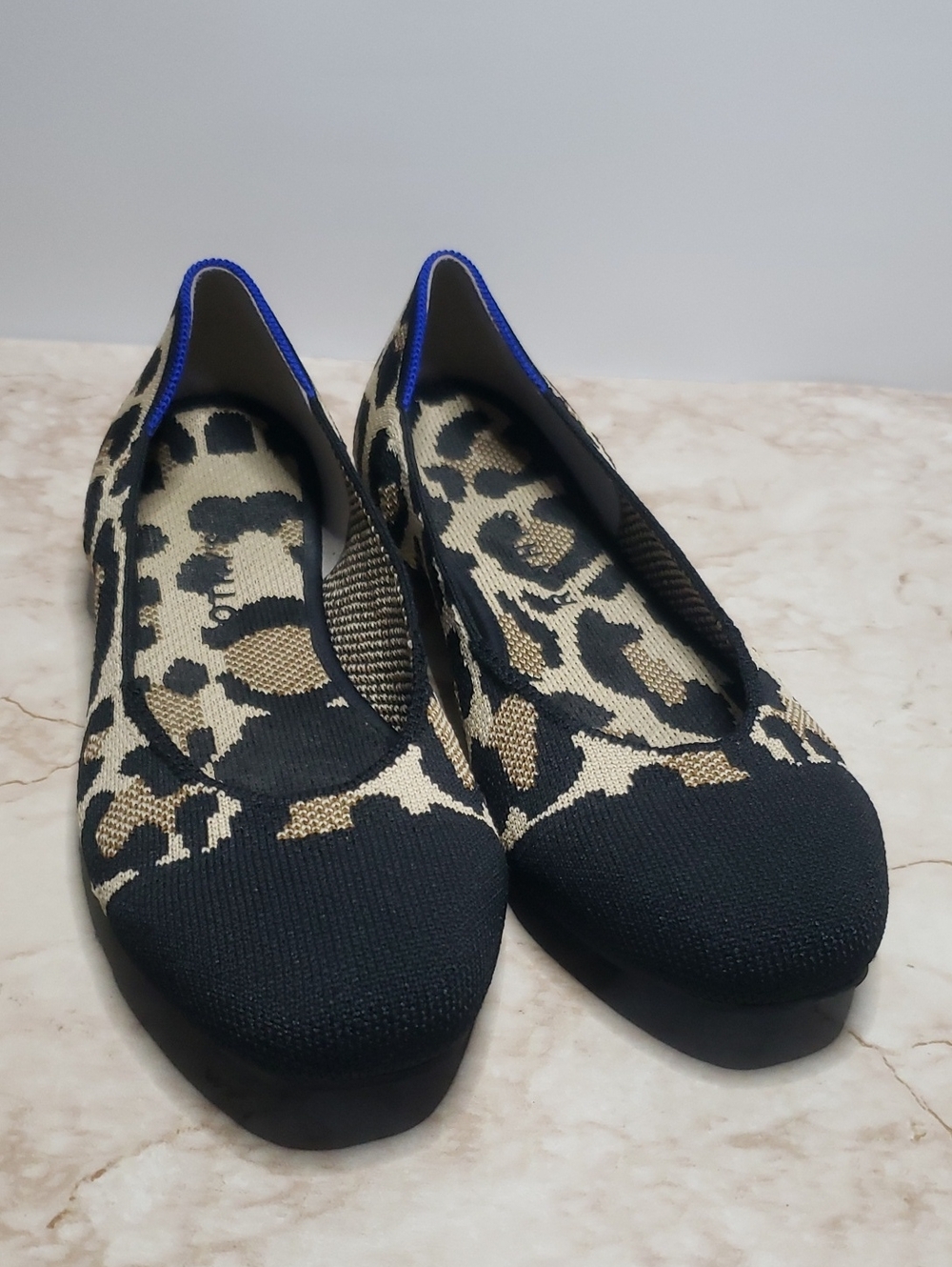 Rothy's Women’s Black and Beige Animal Print  Knit Ballet Flats Size 8.5